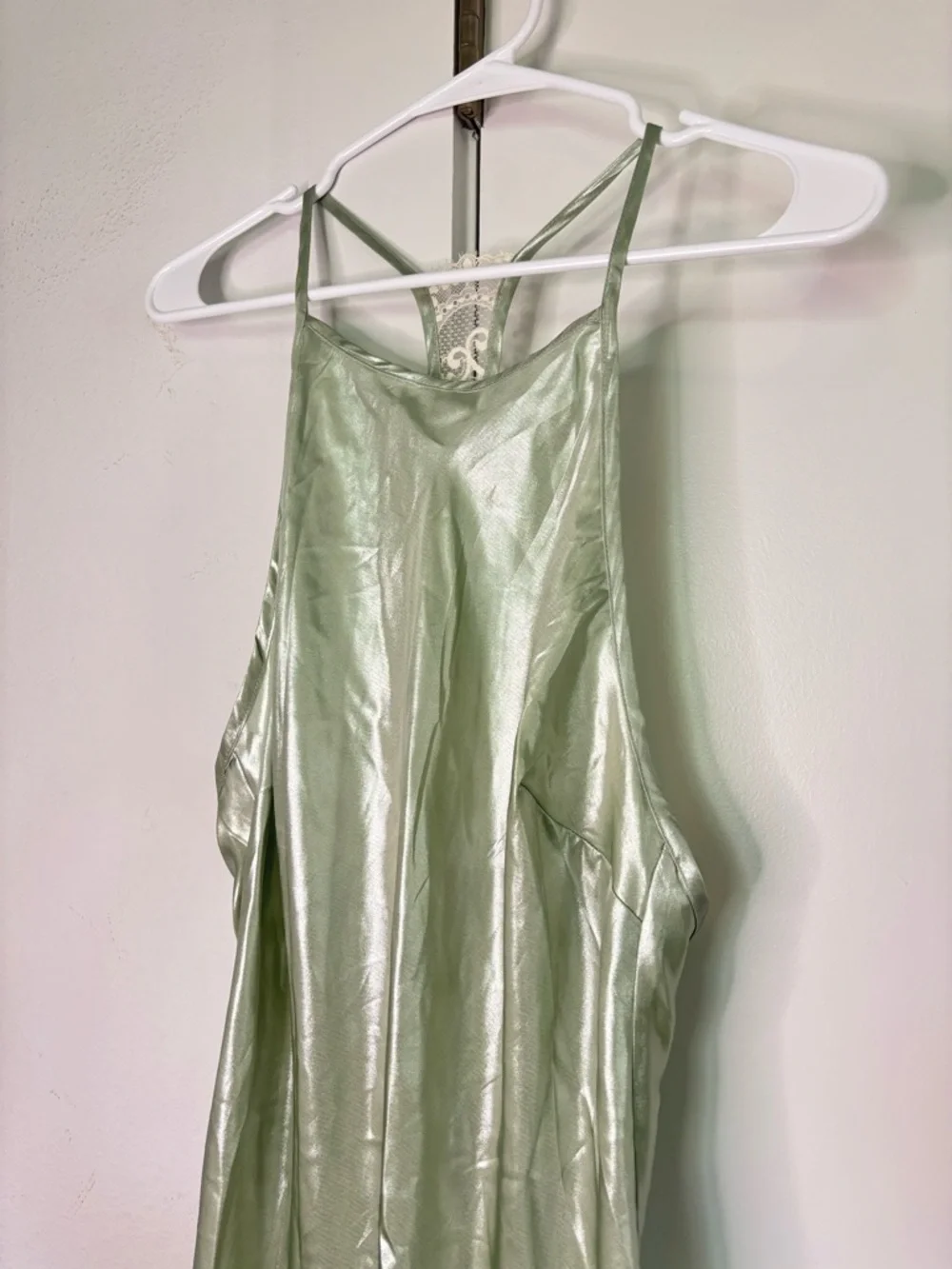 FREE PEOPLE INTIMATELY MINT GREEN METALLIC LACE BACK MIDI DRESS SZ MEDIUM - Picture 3 of 7